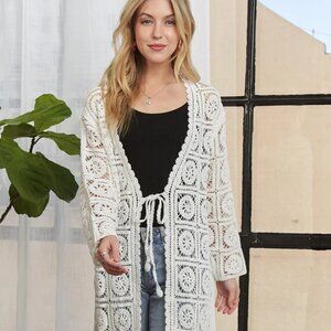ADORA Long Sleeves Crochet‎ Elastic Cardigan